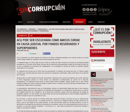 La ACIJ pidió a la Corte Suprema de Justicia intervenir en la causa judicial por los gastos reservados de la Municipalidad de Salta